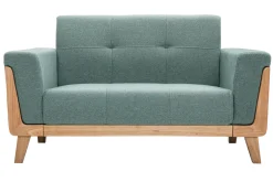Canapé scandinave 2 places en tissu vert de gris et bois clair FJORD