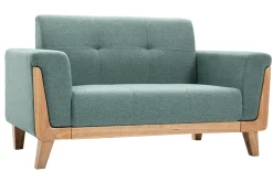 Canapé scandinave 2 places en tissu vert de gris et bois clair FJORD