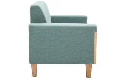 Canapé scandinave 2 places en tissu vert de gris et bois clair FJORD