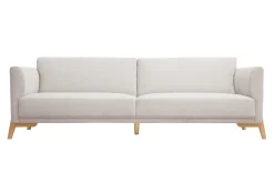 Canapé scandinave 4 places en tissu effet velours texturé beige et bois clair SINDRO