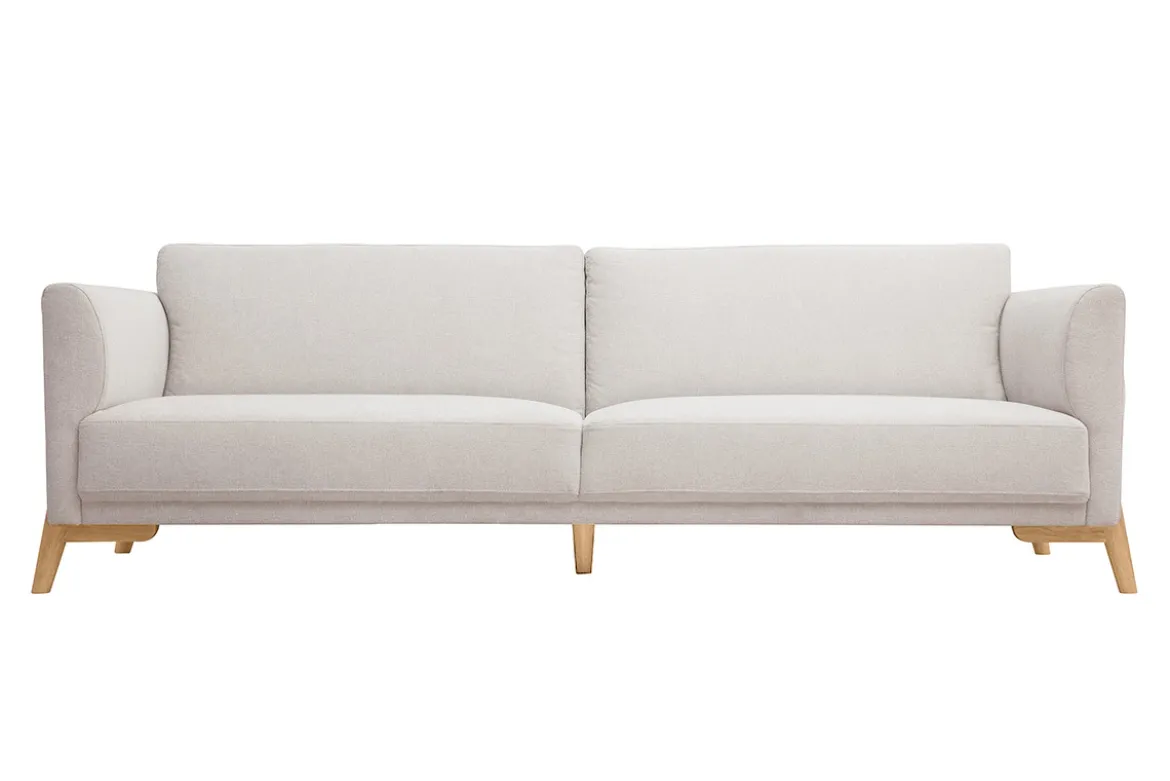 Canapé scandinave 4 places en tissu effet velours texturé beige et bois clair SINDRO