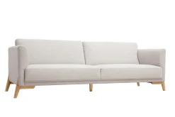 Canapé scandinave 4 places en tissu effet velours texturé beige et bois clair SINDRO