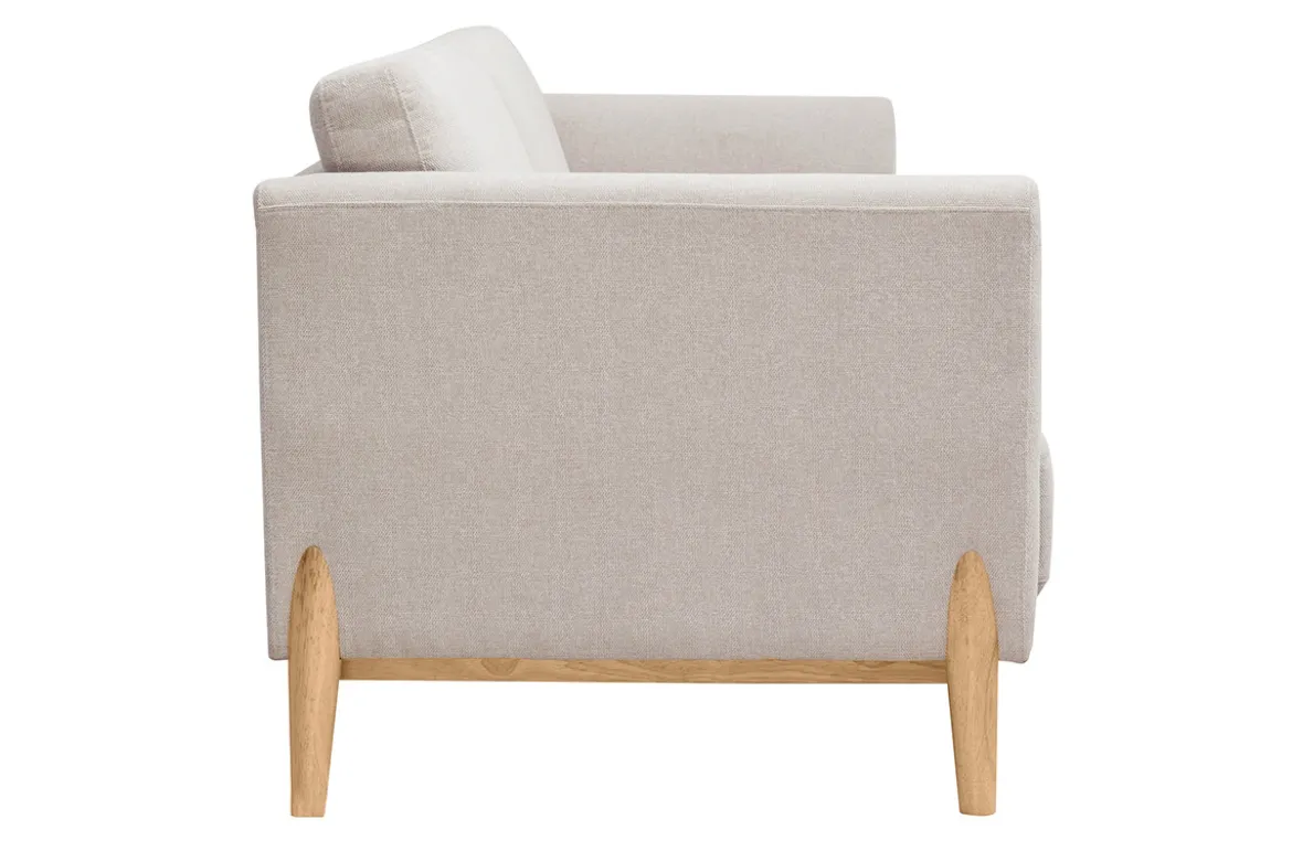 Canapé scandinave 4 places en tissu effet velours texturé beige et bois clair SINDRO