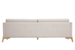 Canapé scandinave 4 places en tissu effet velours texturé beige et bois clair SINDRO