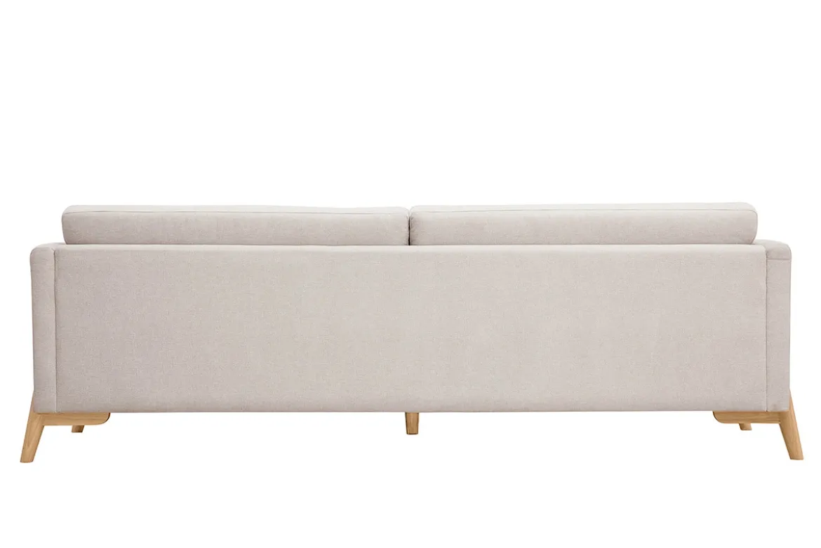 Canapé scandinave 4 places en tissu effet velours texturé beige et bois clair SINDRO
