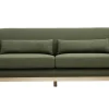 Canapé scandinave 3 places en tissu vert kaki et bois clair YOKO