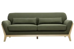Canapé scandinave 3 places en tissu vert kaki et bois clair YOKO