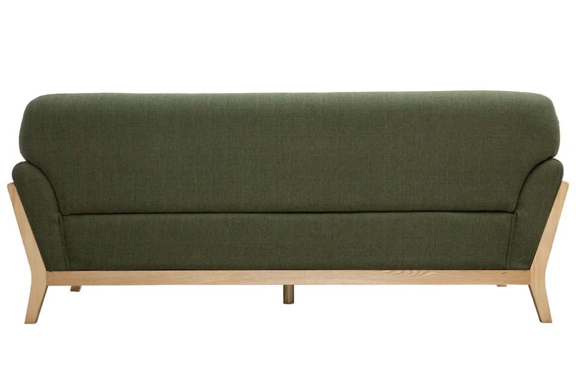 Canapé scandinave 3 places en tissu vert kaki et bois clair YOKO