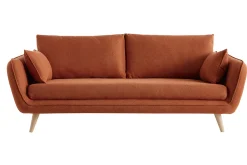 Canapé scandinave 3 places en tissu brique et bois clair CREEP