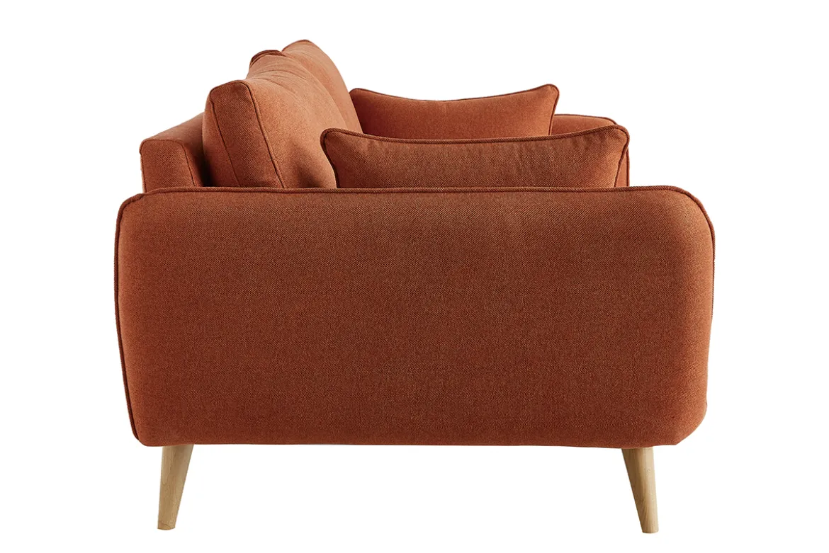 Canapé scandinave 3 places en tissu brique et bois clair CREEP