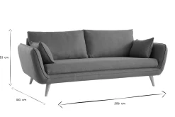 Canapé scandinave 3 places en tissu brique et bois clair CREEP