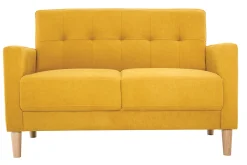 Canapé scandinave 2 places en tissu effet velours jaune moutarde et bois clair MOON