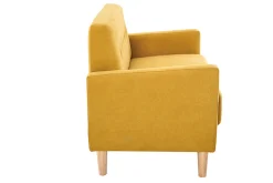 Canapé scandinave 2 places en tissu effet velours jaune moutarde et bois clair MOON