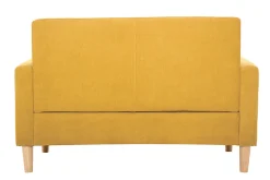 Canapé scandinave 2 places en tissu effet velours jaune moutarde et bois clair MOON