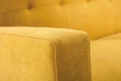 Canapé scandinave 2 places en tissu effet velours jaune moutarde et bois clair MOON