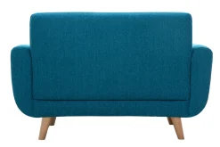 Canapé scandinave 2 places en tissu bleu canard et bois clair PURE