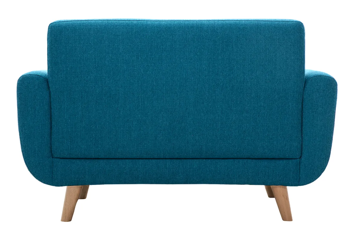 Canapé scandinave 2 places en tissu bleu canard et bois clair PURE