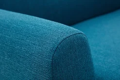 Canapé scandinave 2 places en tissu bleu canard et bois clair PURE