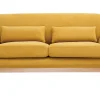 Canapé scandinave 2 places en tissu effet velours jaune moutarde et bois clair YOKO