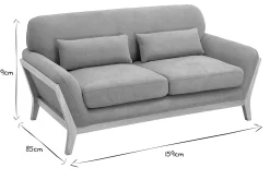 Canapé scandinave 2 places en tissu effet velours jaune moutarde et bois clair YOKO