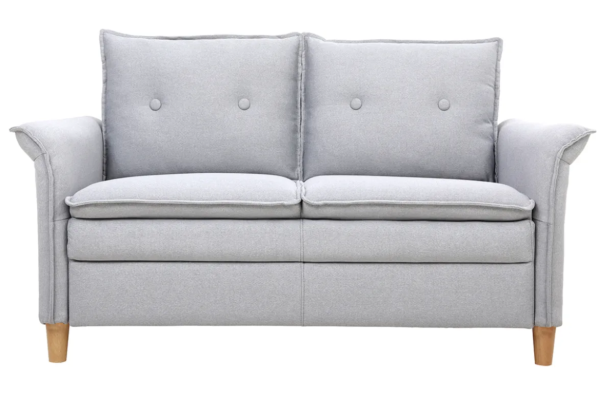 Canapé scandinave 2 places en tissu gris clair et bois clair CLIFF