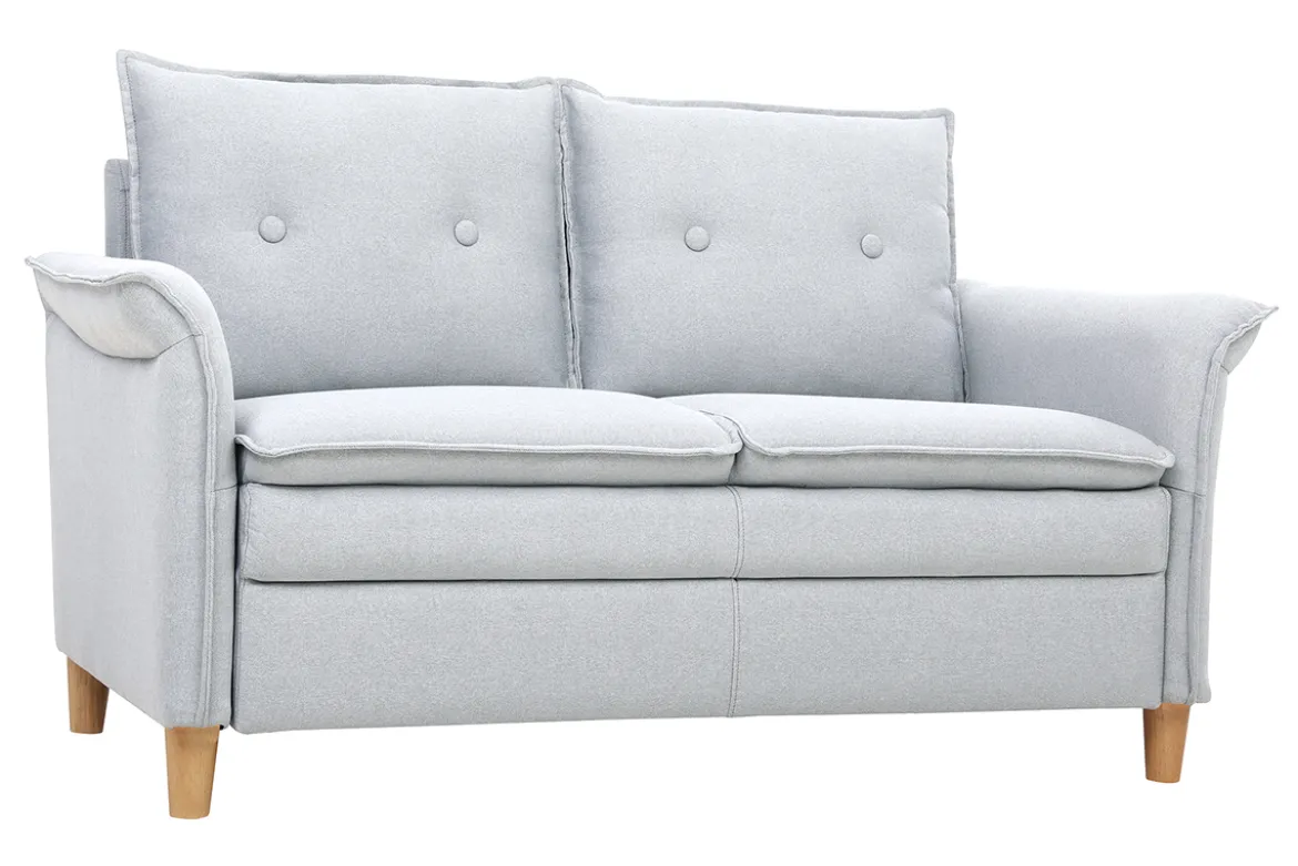 Canapé scandinave 2 places en tissu gris clair et bois clair CLIFF