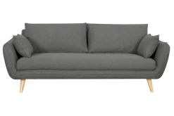 Canapé scandinave 3 places en tissu gris anthracite et bois clair CREEP