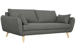 Canapé scandinave 3 places en tissu gris anthracite et bois clair CREEP