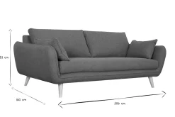 Canapé scandinave 3 places en tissu gris anthracite et bois clair CREEP