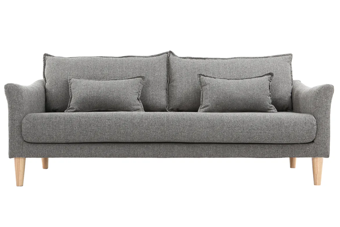 Canapé scandinave 3 places en tissu gris et bois clair KATE