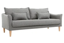 Canapé scandinave 3 places en tissu gris et bois clair KATE
