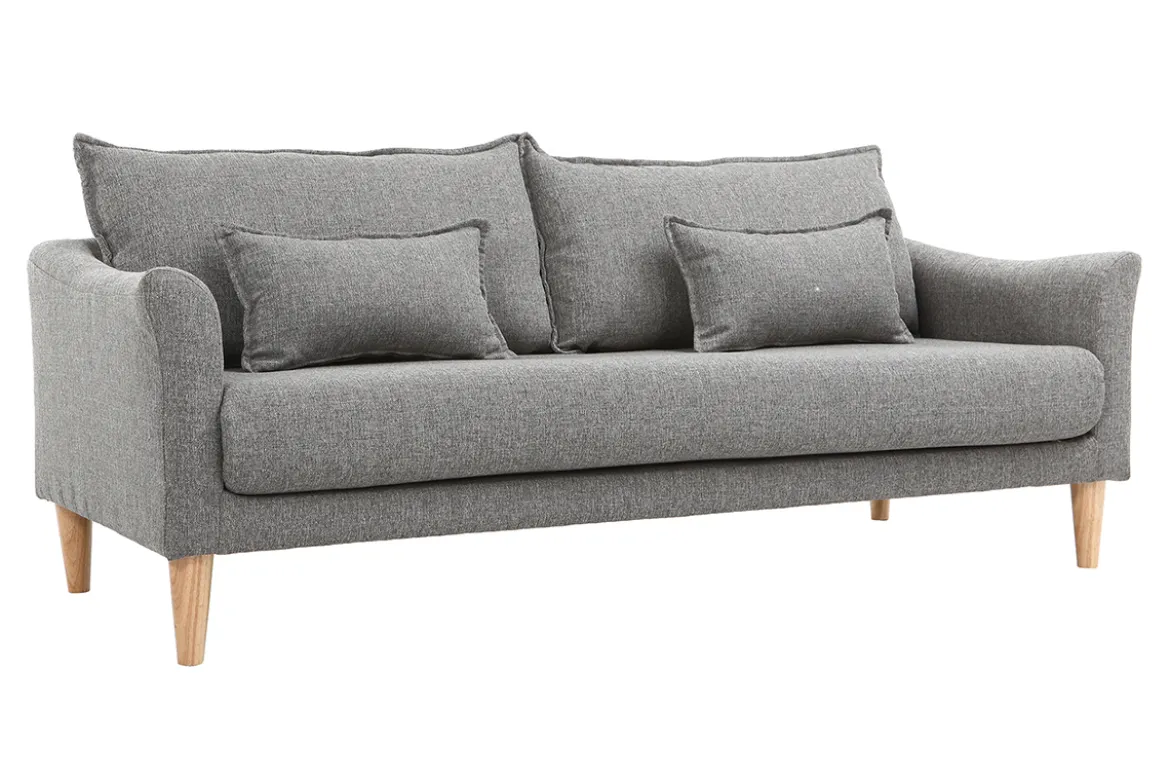 Canapé scandinave 3 places en tissu gris et bois clair KATE