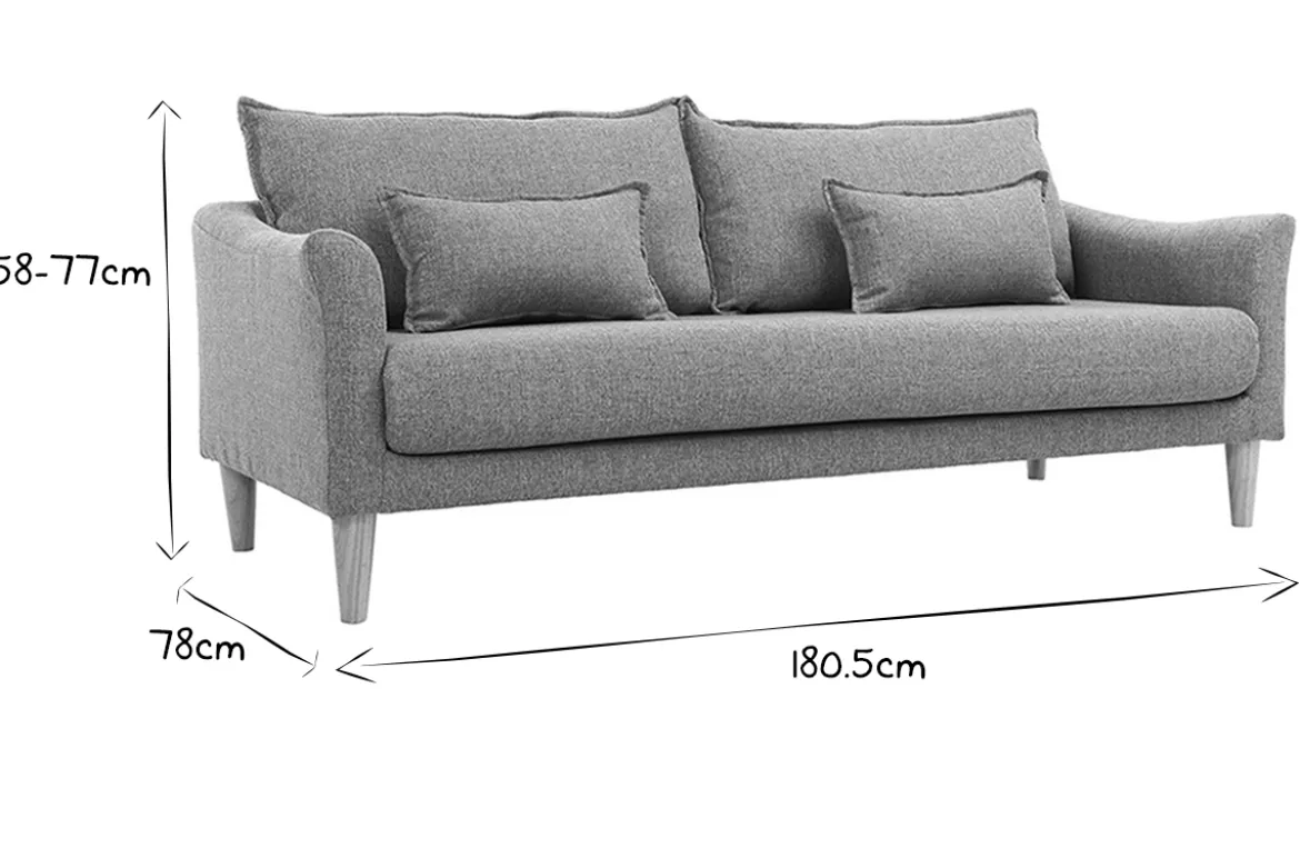 Canapé scandinave 3 places en tissu gris et bois clair KATE