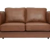 Canapé vintage 2 places cuir marron et bois foncé BRADLEY