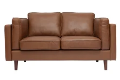 Canapé vintage 2 places cuir marron et bois foncé BRADLEY