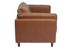 Canapé vintage 2 places cuir marron et bois foncé BRADLEY
