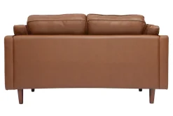 Canapé vintage 2 places cuir marron et bois foncé BRADLEY