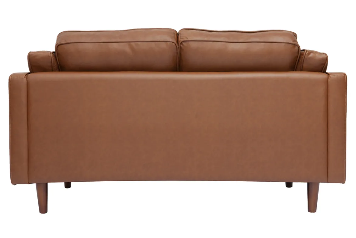 Canapé vintage 2 places cuir marron et bois foncé BRADLEY