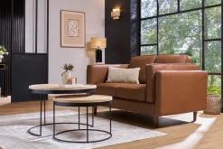 Canapé vintage 2 places cuir marron et bois foncé BRADLEY
