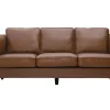 Canapé vintage 3 places cuir marron et bois foncé BRADLEY