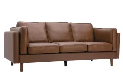 Canapé vintage 3 places cuir marron et bois foncé BRADLEY