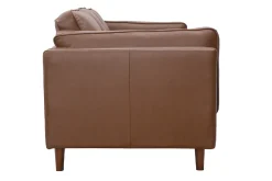 Canapé vintage 3 places cuir marron et bois foncé BRADLEY
