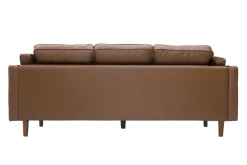 Canapé vintage 3 places cuir marron et bois foncé BRADLEY