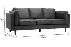 Canapé vintage 3 places cuir marron et bois foncé BRADLEY