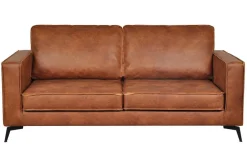 Canapé vintage 3 places cuir marron cognac aspect vieilli et métal noir SONNY