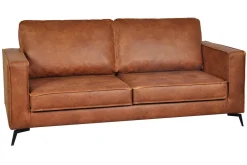 Canapé vintage 3 places cuir marron cognac aspect vieilli et métal noir SONNY
