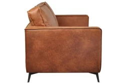 Canapé vintage 3 places cuir marron cognac aspect vieilli et métal noir SONNY