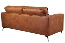 Canapé vintage 3 places cuir marron cognac aspect vieilli et métal noir SONNY