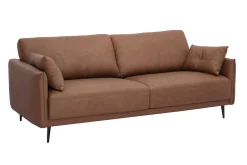 Canapé vintage 3 places cuir marron et bois foncé DAVEN