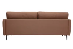 Canapé vintage 3 places cuir marron et bois foncé DAVEN